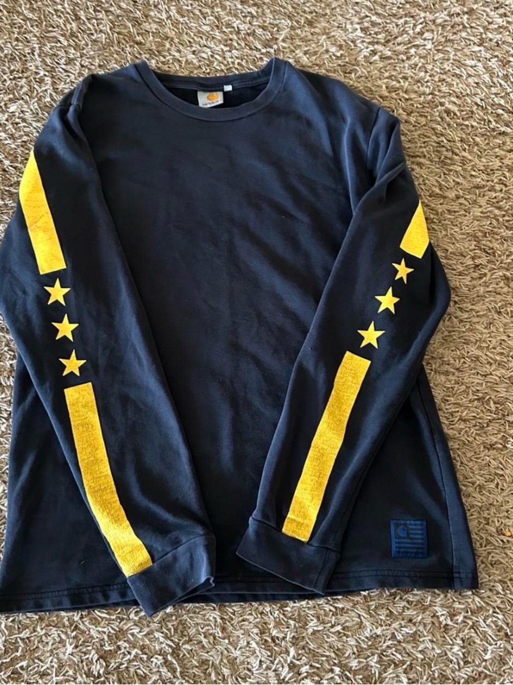 Carhartt Navy Long-Sleeve Tee with Yellow Sleeve Stars